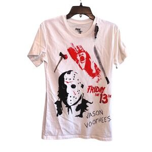 NWT Friday the 13th Jason Voorhees Graphic Tee‎ White Horror Movie Shirt Small